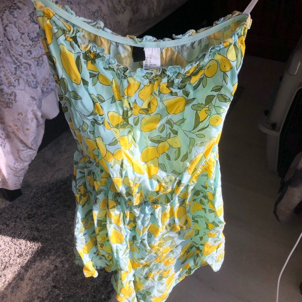 H&M Divided strapless Teal and Lemon Romper - 6